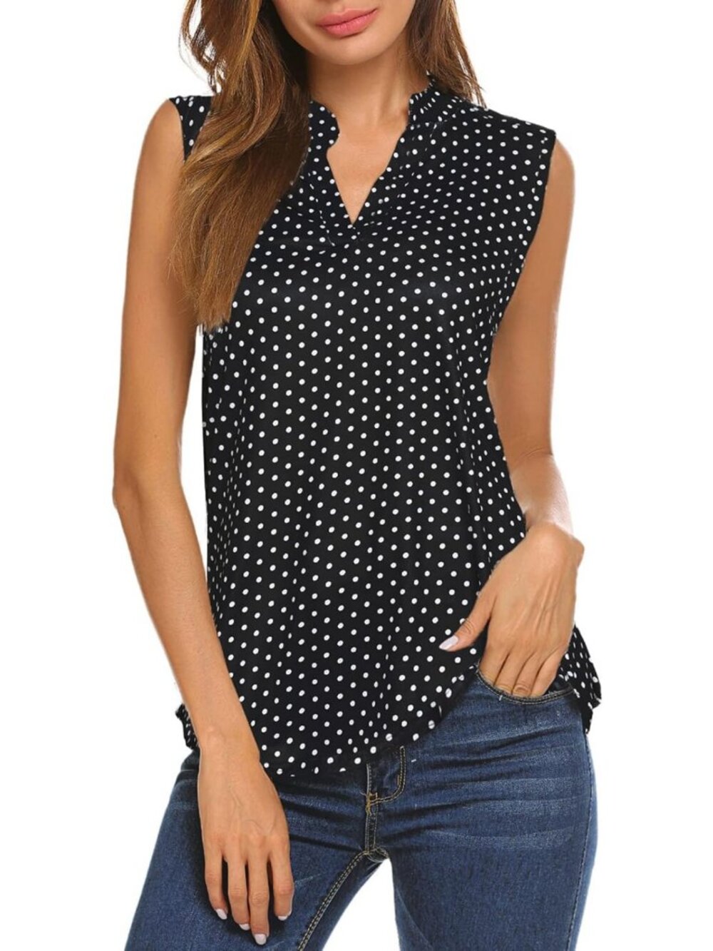 Floral Print Sleeveless V Neck Tunic Tank Top - Women's Summer Blouse Shirt